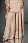 Stotram_Beige Organza Embroidery Sequins Leaf Neck Hand Kurta Sharara Set_Online_at_Aza_Fashions