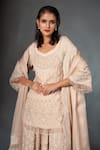 Buy_Stotram_Beige Organza Embroidery Sequins Leaf Neck Hand Kurta Sharara Set_Online_at_Aza_Fashions