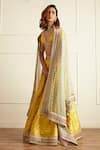 Buy_Studio Iris India_Yellow Banarasi Silk Embroidery Sequins Plunge V Zari Border Lehenga Set _Online_at_Aza_Fashions