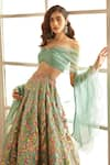 Studio Iris India_Green Organza Embroidery Kashidakari One Shoulder Hina Floral Lehenga Set _Online_at_Aza_Fashions