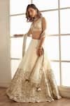 Studio Iris India_White Organza Embroidery Floral Leaf Neck Jasmine Bridal Lehenga Set _Online_at_Aza_Fashions