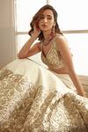 Buy_Studio Iris India_White Organza Embroidery Floral Leaf Neck Jasmine Bridal Lehenga Set _Online_at_Aza_Fashions