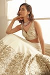 Shop_Studio Iris India_White Organza Embroidery Floral Leaf Neck Jasmine Bridal Lehenga Set _Online_at_Aza_Fashions