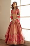 Studio Iris India_Pink Banarasi Silk Floral Pattern Plunge V Gulaal Lehenga Set _Online_at_Aza_Fashions