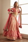 Buy_Studio Iris India_Pink Banarasi Silk Floral Pattern Plunge V Gulaal Lehenga Set _Online_at_Aza_Fashions