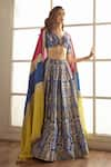 Studio Iris India_Blue Banarasi Silk Floral Pattern V Neck Isabella Lehenga Set _Online_at_Aza_Fashions