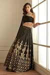 Studio Iris India_Black Skirt Banarasi Silk Floral Pattern One Shoulder Koel Blouse And Set _Online_at_Aza_Fashions