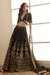 Studio Iris India_Black Banarasi Silk Floral Pattern Plunge V Siyahi Lehenga Set _Online_at_Aza_Fashions