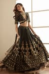 Buy_Studio Iris India_Black Banarasi Silk Floral Pattern Plunge V Siyahi Lehenga Set _Online_at_Aza_Fashions