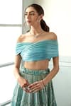 Buy_Studio Iris India_Blue Organza Embroidery Mirror One Shoulder Jheel Thread Lehenga Set For Women_Online_at_Aza_Fashions