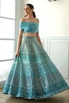Shop_Studio Iris India_Blue Organza Embroidery Mirror One Shoulder Jheel Thread Lehenga Set For Women_Online_at_Aza_Fashions