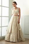 Studio Iris India_White Organza, Net Pearls, Mirrors Aziz Embroidered Bridal Lehenga Set_Online_at_Aza_Fashions