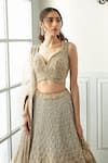 Shop_Studio Iris India_Grey Organza Embroidery Floral Geometric Sweetheart Heera Bridal Lehenga Set _Online_at_Aza_Fashions