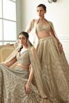 Studio Iris India_Grey Organza Embroidery Floral Geometric Sweetheart Heera Bridal Lehenga Set _at_Aza_Fashions