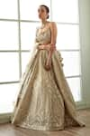 Buy_Studio Iris India_Gold Organza Embroidery Floral Serra Geometric Pattern Bridal Lehenga Set _Online_at_Aza_Fashions