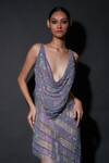 Itrh_Blue Net Rosh Asymmetric Crystal Work Dress_Online_at_Aza_Fashions