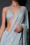 Itrh_Silver Net Embellished Plunge V Neck Pre-draped Saree With Blouse  _Online_at_Aza_Fashions