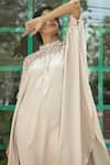 PIRI INDIA Beige Organza, Silk Embroidery High Neck Hand And Smocked Tunic Online at Aza Fashions PIRI INDIA_Beige Organza, Silk Embroidery High Neck Hand And Smocked Tunic _Online_at_Aza_Fashions