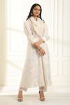 Omana By Ranjana Bothra_Ivory Chanderi, Organza Applique, Embroidery, Tassels V-neck Safina Kurta Set _Online_at_Aza_Fashions