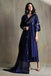 Buy_Charkhee_Blue Kurta And Dupatta Chanderi Embroidered Mirror Work V Neck Palazzo Set _at_Aza_Fashions