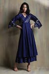 Shop_Charkhee_Blue Kurta And Dupatta Chanderi Embroidered Mirror Work V Neck Palazzo Set _Online_at_Aza_Fashions