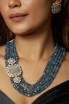 Joules by Radhika_Blue Agate Antique Necklace Set_Online_at_Aza_Fashions