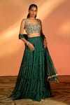 Buy_J by Jannat_Green Crepe Hand Embroidered Cutdana Sweetheart Blouse Lehenga Set  _Online_at_Aza_Fashions