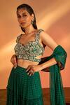 J by Jannat_Green Crepe Hand Embroidered Cutdana Sweetheart Blouse Lehenga Set  _at_Aza_Fashions