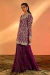 Shop_J by Jannat_Purple Silk Hand Embroidered Floral Round Kurta Sharara Set _Online_at_Aza_Fashions