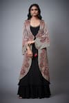 RI.Ritu Kumar_Pink Jacket - Viscose Satin Modal And Dress - Rayon Crepe Print & Malisha & _Online_at_Aza_Fashions