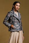 Shop_Ritu Kumar_Green Cotton Bookley Printed Floral Notched Lapel Short Jacket _Online_at_Aza_Fashions