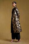Ritu Kumar_Gold Cotton Bookley Floral Print Metallic Long Jacket_Online_at_Aza_Fashions