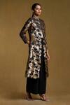 Buy_Ritu Kumar_Gold Cotton Bookley Floral Print Metallic Long Jacket_Online_at_Aza_Fashions
