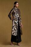 Shop_Ritu Kumar_Gold Cotton Bookley Floral Print Metallic Long Jacket_Online_at_Aza_Fashions