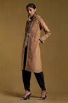 Ritu Kumar_Brown Suede Embroidered Long Fur Jacket_Online_at_Aza_Fashions