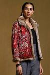 Shop_Ritu Kumar_Pink Cotton Bookley Printed Fur Jacket_Online_at_Aza_Fashions