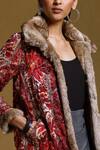 Ritu Kumar_Pink Cotton Bookley Printed Fur Jacket_at_Aza_Fashions