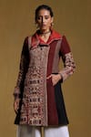 Ritu Kumar_Black Viscose Crepe Printed Geometric Asymmetric Collar Long Jacket _Online_at_Aza_Fashions