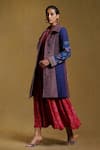 Ritu Kumar_Blue Viscose Crepe Printed Paisley Asymmetric Collar Long Jacket _Online_at_Aza_Fashions