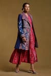 Buy_Ritu Kumar_Blue Viscose Crepe Printed Paisley Asymmetric Collar Long Jacket _Online_at_Aza_Fashions