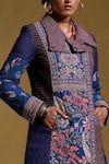 Shop_Ritu Kumar_Blue Viscose Crepe Printed Paisley Asymmetric Collar Long Jacket _Online_at_Aza_Fashions