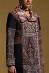 Shop_Ritu Kumar_Black Viscose Crepe Paisley Print Asymmetric Collar Jacket_Online_at_Aza_Fashions
