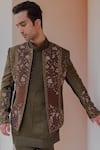 Jatin Malik_Green Linen Silk Embroidered Floral Dolce Jacket Kurta Set For Men_Online_at_Aza_Fashions