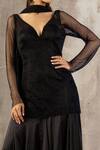Jigar Mali_Black Net, Satin Sequins V-neck Swarovski Embroidered Kurta Set_Online_at_Aza_Fashions