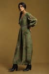 Ritu Kumar_Green Rayon Crepe Paisley V Neck Jumpsuit _Online_at_Aza_Fashions