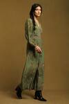 Buy_Ritu Kumar_Green Rayon Crepe Paisley V Neck Jumpsuit _Online_at_Aza_Fashions