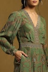 Shop_Ritu Kumar_Green Rayon Crepe Paisley V Neck Jumpsuit _Online_at_Aza_Fashions