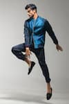 Buy_Jatin Malik_Blue Linen Silk Ombre Bomber Jacket With Kurta Set _Online_at_Aza_Fashions
