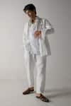 Shop_Jatin Malik_Ivory Cotton Linen Striped Vertical Shacket With Kurta Set _Online_at_Aza_Fashions