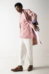 Buy_Jatin Malik_Pink Banana Crepe Striped Pintuck Overcoat With Kurta Set _Online_at_Aza_Fashions